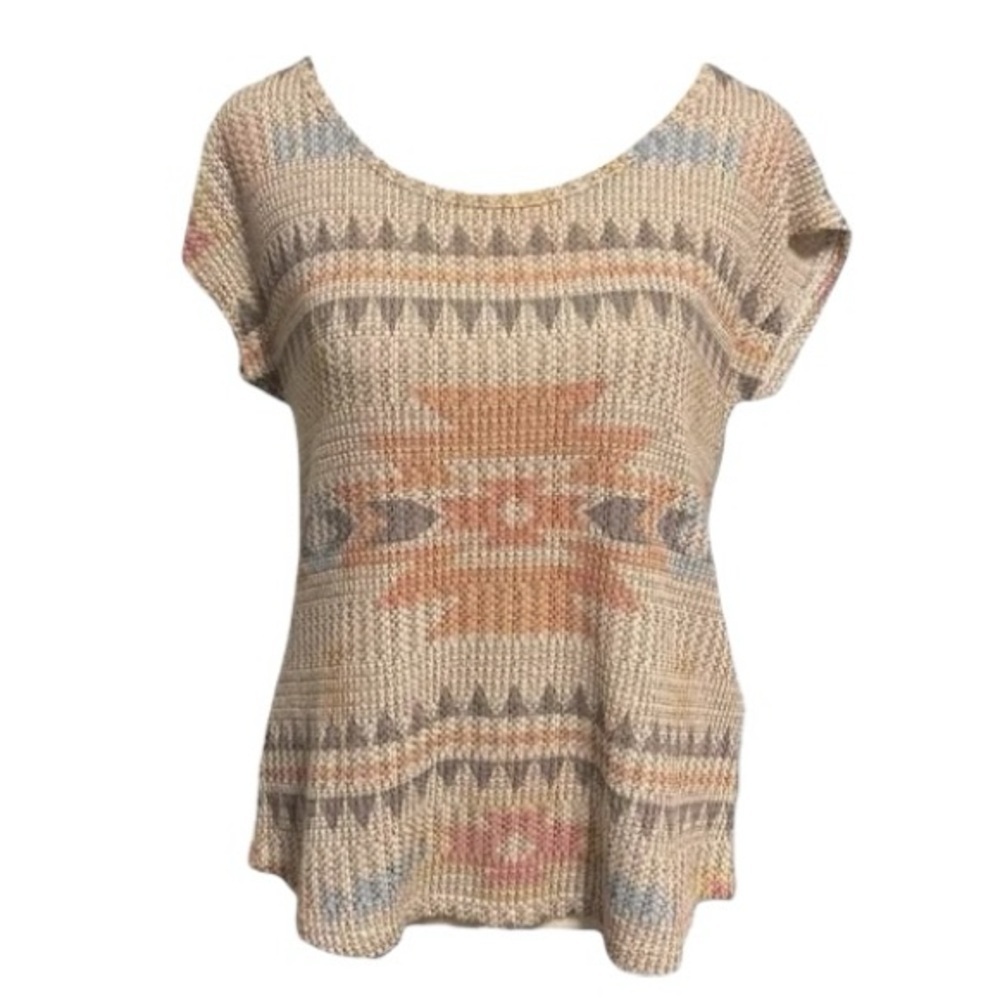 Blu Planet Multi-Color Aztec Short Sleeve Knit Stretch Women’s Size S Small